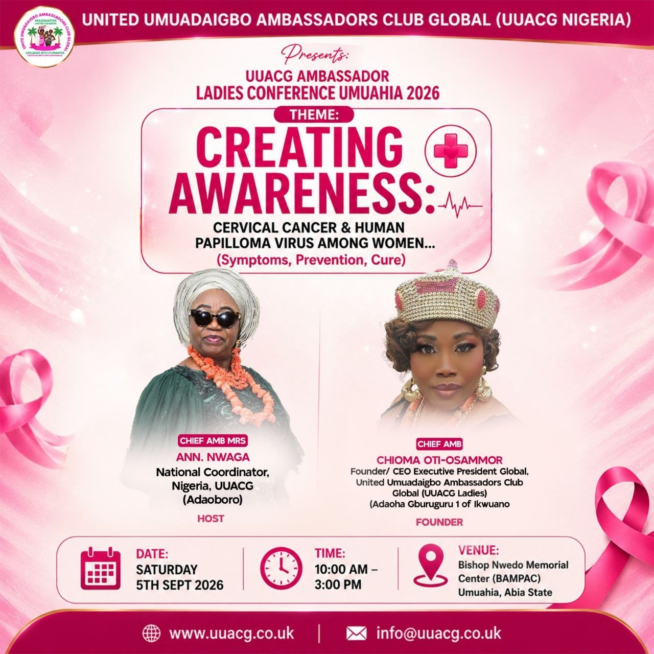 Chief Amb. Mrs. Ann Nwaga, National Coordinator Nigeria UUACG and Host of the UUACG Ambassador Ladies Conference Umuahia 2026